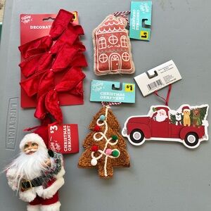 Christmas Ornament Set with Santa and Red Truck